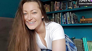 Brown haired doll in a plaid skirt gives joi Big Boobs Porn Video