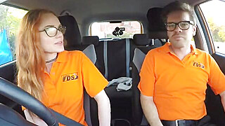 Fake Driving School Nerdy redheads teen student fucked to creampie orgasm Porn Video