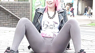 Pink hair slut flashing in public Porn Video