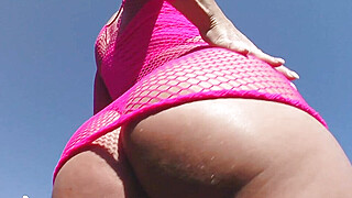 Ass Traffic Pink bubble butt fishnet cutie gapes wide for them Porn Video