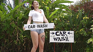 Natural big boobs babe washing car Porn Video