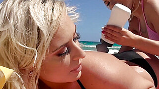 Curved busty lesbians met in the beach Porn Video