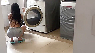 I find my neighbor alone with a tremendous ass washing clothes in shorts and... Porn Video