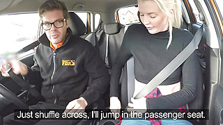 Fake Driving School - Blonde babe lets driving instructor cum in her tiht pussy Porn Video
