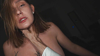 Hottie with tattoo on big boobs in leather coat gets fucked hard in POV till... Porn Video