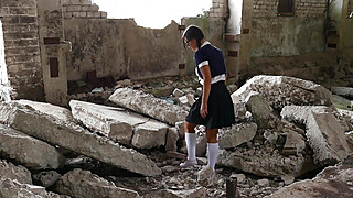 Hot girl spanks herself and masturbates in derelict building Porn Video