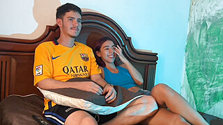 I watch TV with my Latina stepsister and I make her suck my cock Porn Video